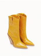 Choies Yellow Microfiber Gap Detail Pointed Toe Chic Women Heeled Boots