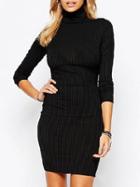 Choies Black High Neck Long Sleeve Bodycon Dress
