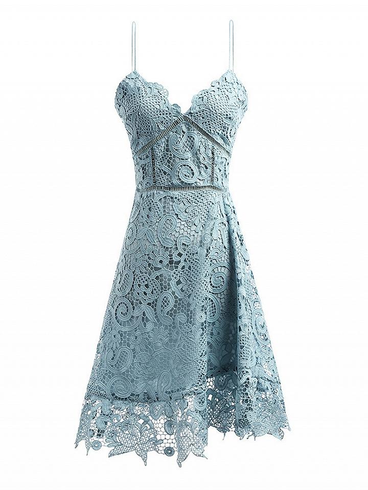 Choies Blue Sweetheart Cutwork Lace Cami Mini Dress