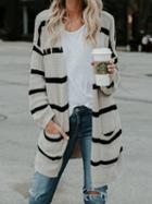 Choies Gray Stripe Long Sleeve Chic Women Knit Cardigan