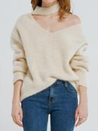 Choies Beige Cold Shoulder V-neck Long Sleeve Women Sweater