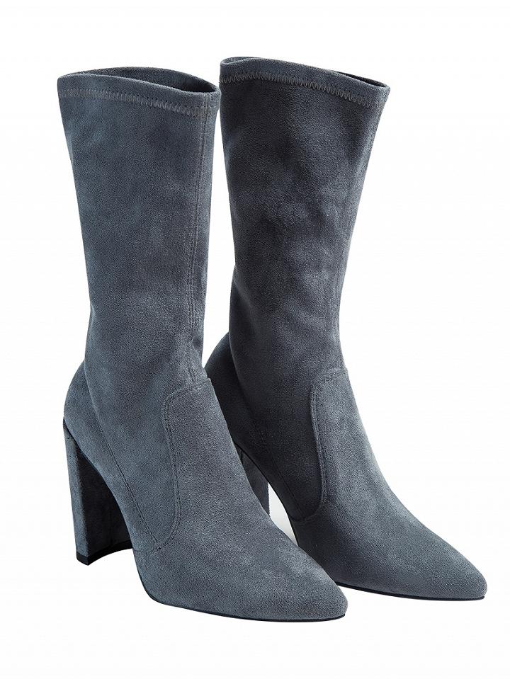 Choies Gray Stretch Pointed Toe Block Heel Boots