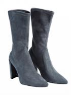 Choies Gray Stretch Pointed Toe Block Heel Boots