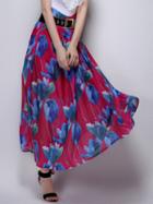 Choies Hot Pink High Waist Floral Flared Maxi Skirt