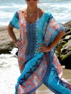 Choies Blue V-neck Argyle Print Thigh Split Side Maxi Dress