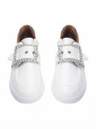 Choies White Embellished Buckle Strap Flatform Loafers