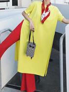 Choies Women's Yellow Cotton Side Split Short Sleeve Longline T-shirt
