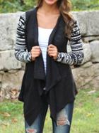 Choies Black Waterfall Front Contrast Sleeve Geo Pattern Cardigan