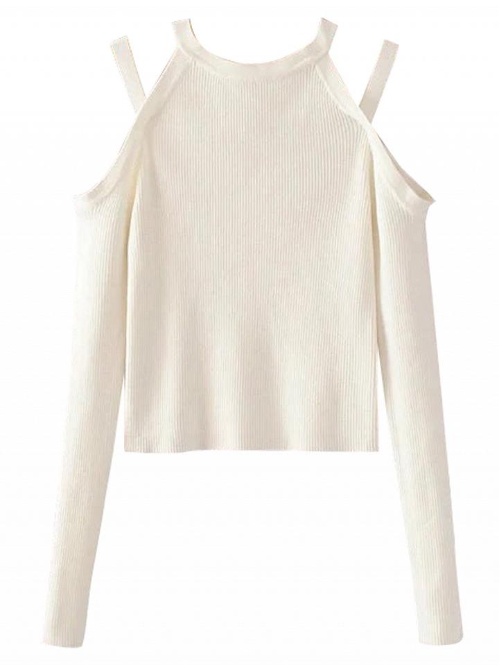 Choies White Cold Shoulder Long Sleeve Knit Jumper