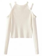 Choies White Cold Shoulder Long Sleeve Knit Jumper