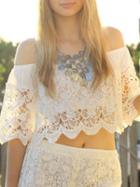 Choies White Lace Layer Off The Shoulder Crop Top