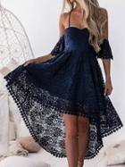 Choies Blue Fishtail Hem Open Back Chic Women Lace Cami Hi-lo Dress