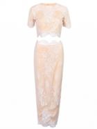 Choies Yellow Short Sleeve Lace Crop Top And High Waist Skirt