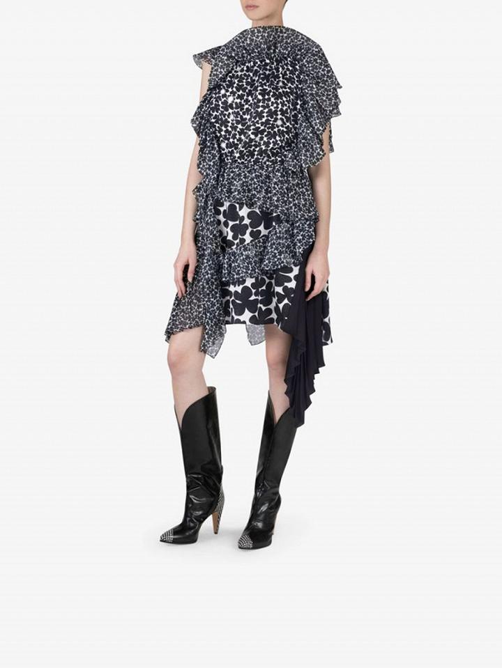 Choies Black Leather Polka Dot Print Panel Pointed Toe Heeled Boots