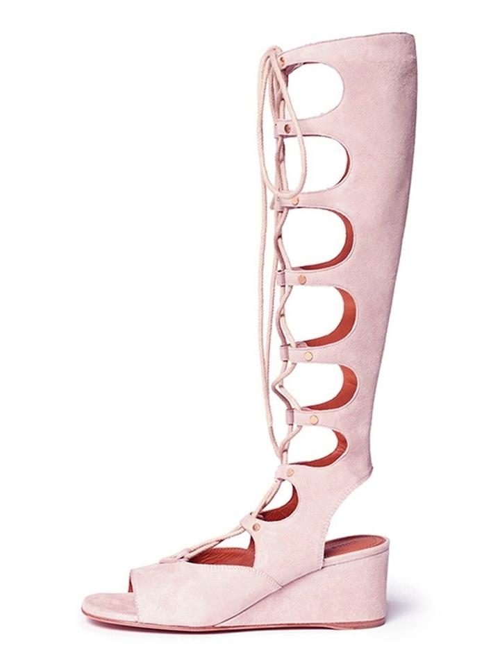 Choies Pink Suede Lace-up Flatform Gladiator Sandals