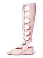 Choies Pink Suede Lace-up Flatform Gladiator Sandals