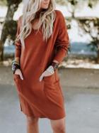 Choies Orange V-neck Pocket Detail Long Sleeve Women Mini Dress