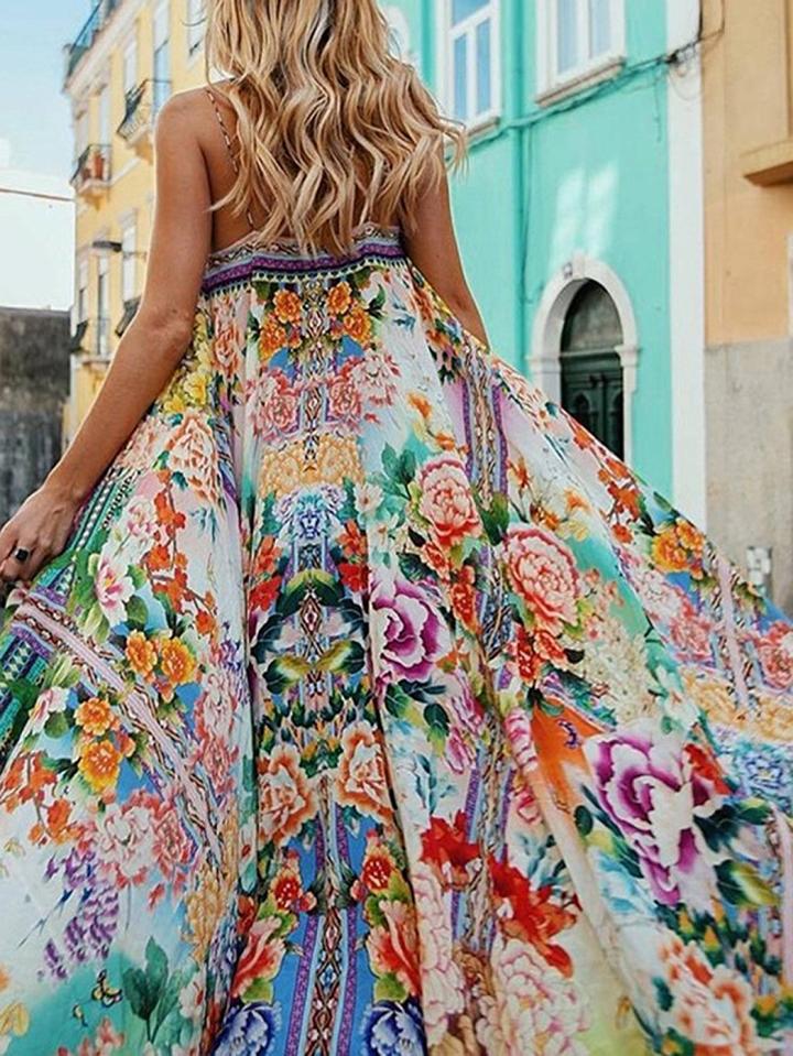 Choies Polychrome Spaghetti Strap Print Detail Dress