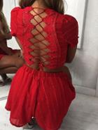 Choies Red Lace Up Open Back Top And High Waist Shorts