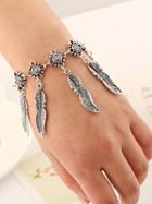 Choies Silver Floral Leaf Tasseled Bracelet