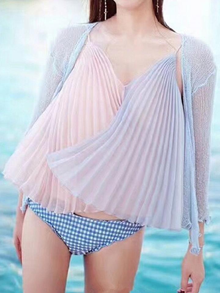 Choies Color Block V-neck  Wrap Front Pleated Cami Top