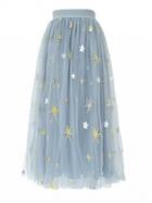 Choies Gray Grenadine Star Embroidery Chic Women Midi Skirt
