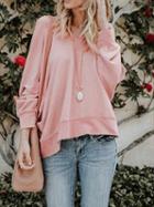 Choies Pink Cotton Open Back Long Sleeve Chic Women Sweatshirt
