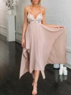 Choies Nude Plunge Sequin Detail Open Back Chic Women Cami Maxi Dress