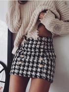 Choies Black Cotton Houndstooth Print High Waist Mini Skirt