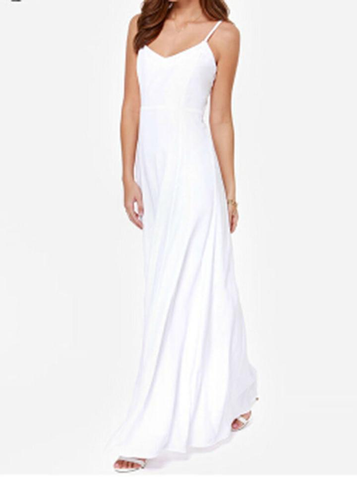 Choies White V-neck Spaghetti Strap Cut Out Maxi Dress
