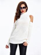 Choies White High Neck Cold Shoulder Ribbed Knit Sweater