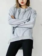 Choies Gray Side Zip Dipped Hem Hoodie