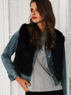 Choies Black Open Front Sleeveless Faur Fur Waistcoat