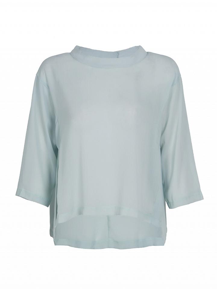 Choies Light Green Keyhole Back 3/4 Sleeve Split Side Dipped Back Top
