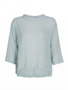 Choies Light Green Keyhole Back 3/4 Sleeve Split Side Dipped Back Top