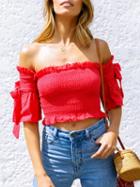 Choies Red Off Shoulder Bow Tie Detail Crop Top