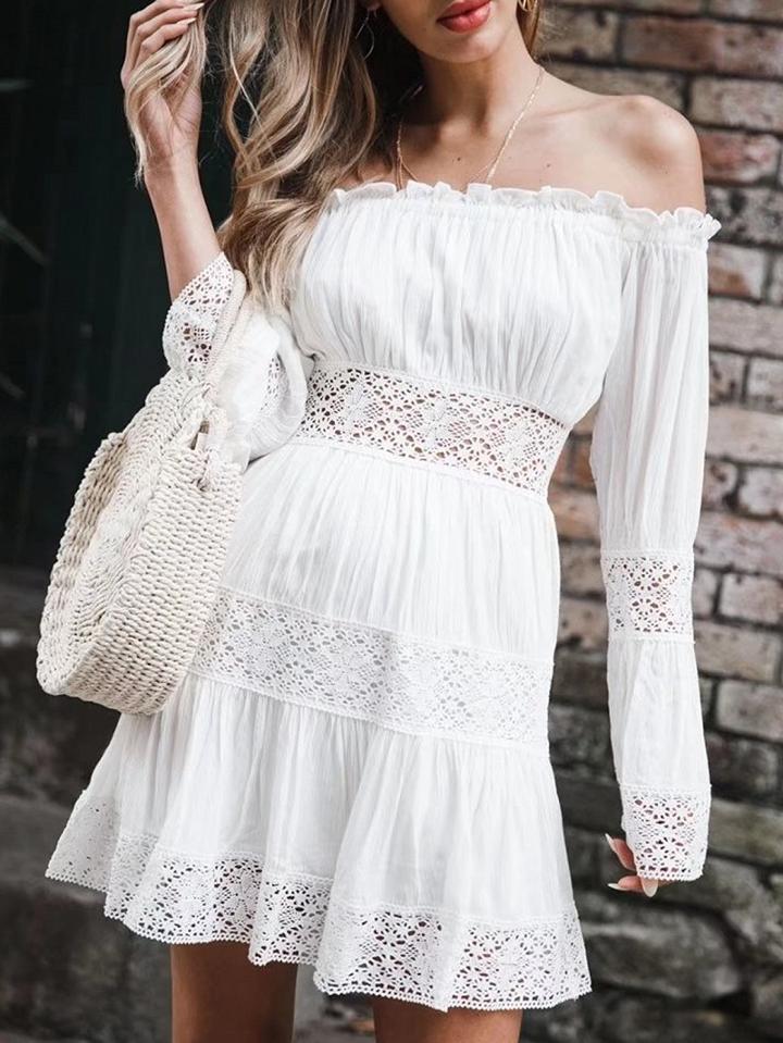 Choies White Cotton Off Shoulder Flare Sleeve Chic Women Mini Dress