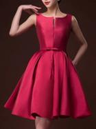 Choies Wine Red Plunge Neck Bowknot Waist Lacing Back Prom Skater Dress