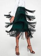 Choies Green High Waist Tassel Detail Midi Skirt