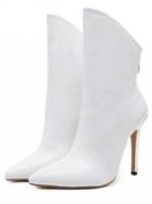 Choies White Pu Pointed Toe High Heeled Ankle Boots