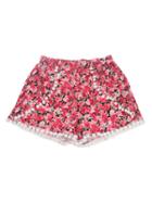 Choies Red Floral Elastic Waist Pom Poms Shorts