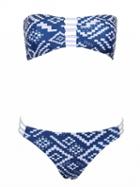 Choies Blue Geo Print Lattice Detail Bandeau Bikini Top And Bottom