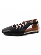 Choies Black Square Toe Lace Up Contrast Cut Out Flat Shoes
