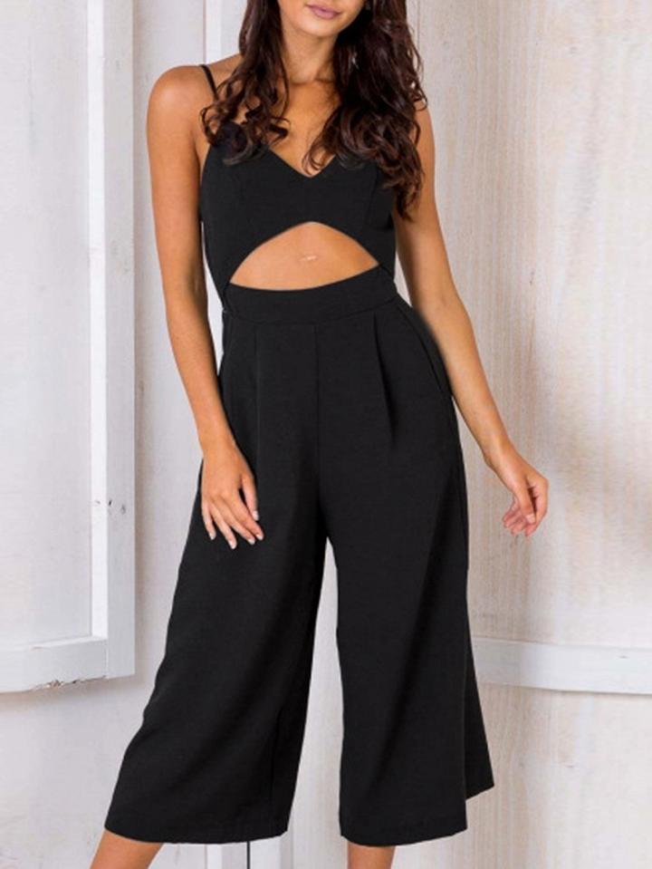 Choies Black Spaghetti Strap V-neck Cut Out Front Romper Jumpsuit