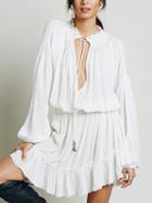 Choies White Plunge Long Sleeve Mini Dress