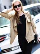 Choies Khaki Waterfall Front Roll Up Sleeve Double Breasted Coat