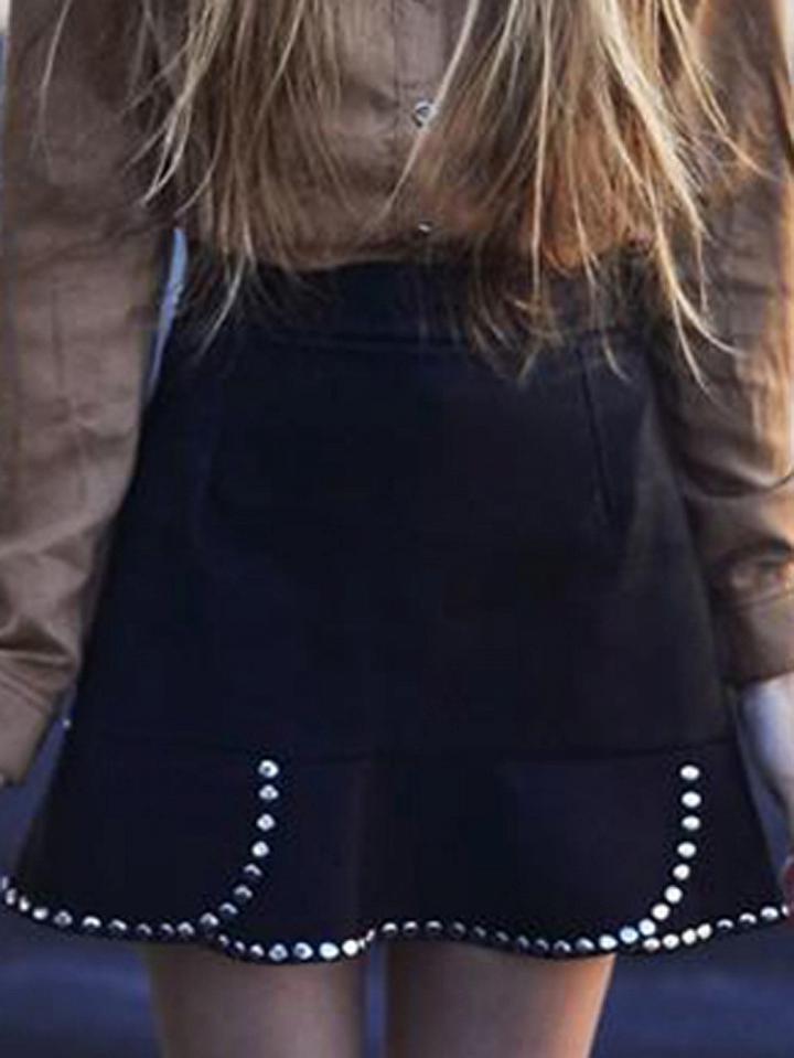 Choies Black High Waist Stud Flounce Hem Leather Look Mini Skirt