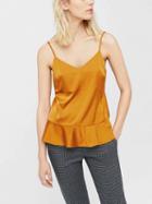 Choies Orange Spaghetti Strap V-neck Ruffle Hem Cami Top