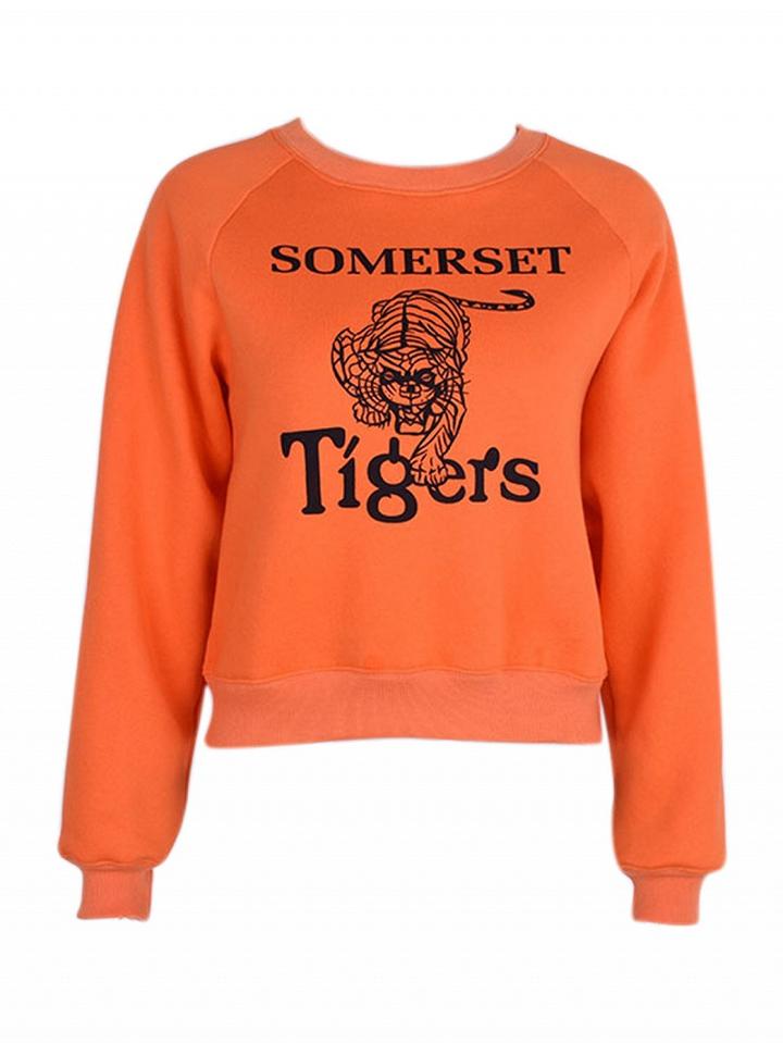 Choies Orange Animal Pattern Print Long Sleeve Sweatshirt