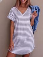 Choies Gray Stripe V Neck Short Sleeve Tee Dress